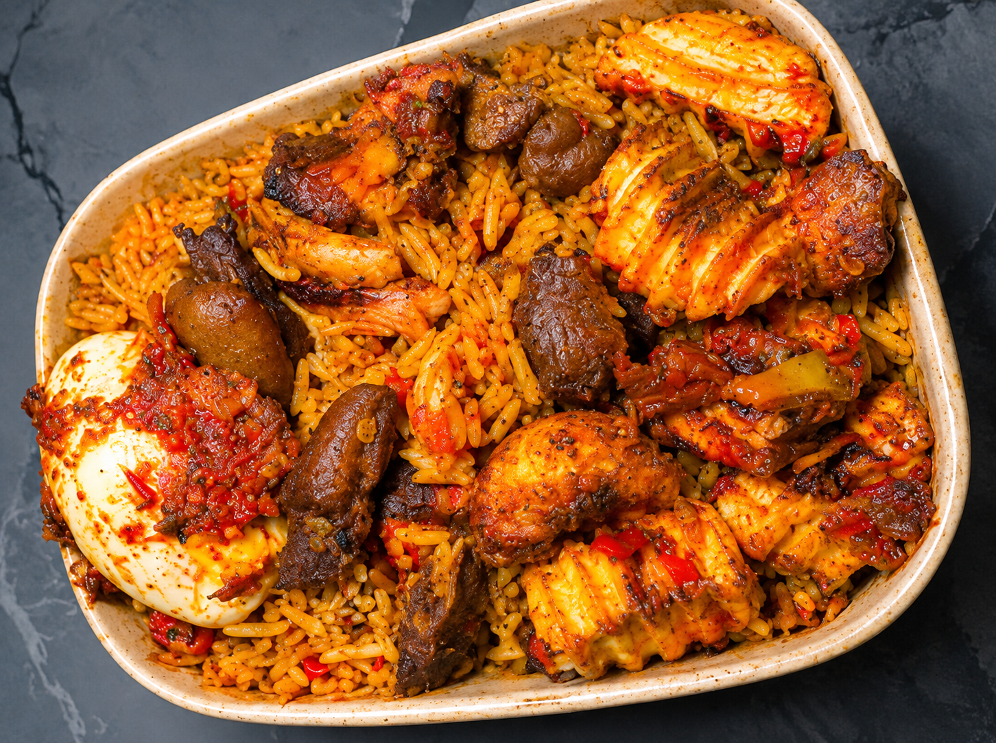 Native Asun Rice: 5,000 (with plantain and egg (6,500)